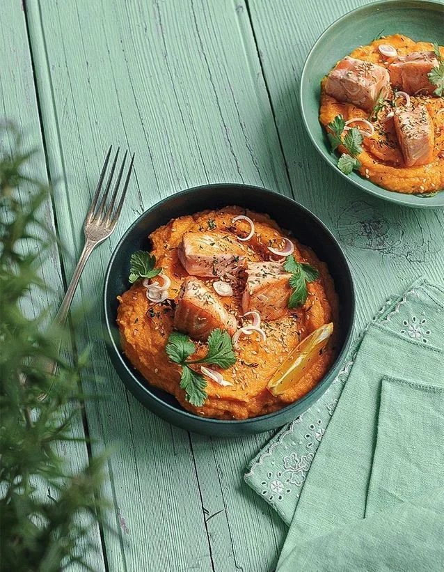 Purée de carottes à l'orange saumon mariné